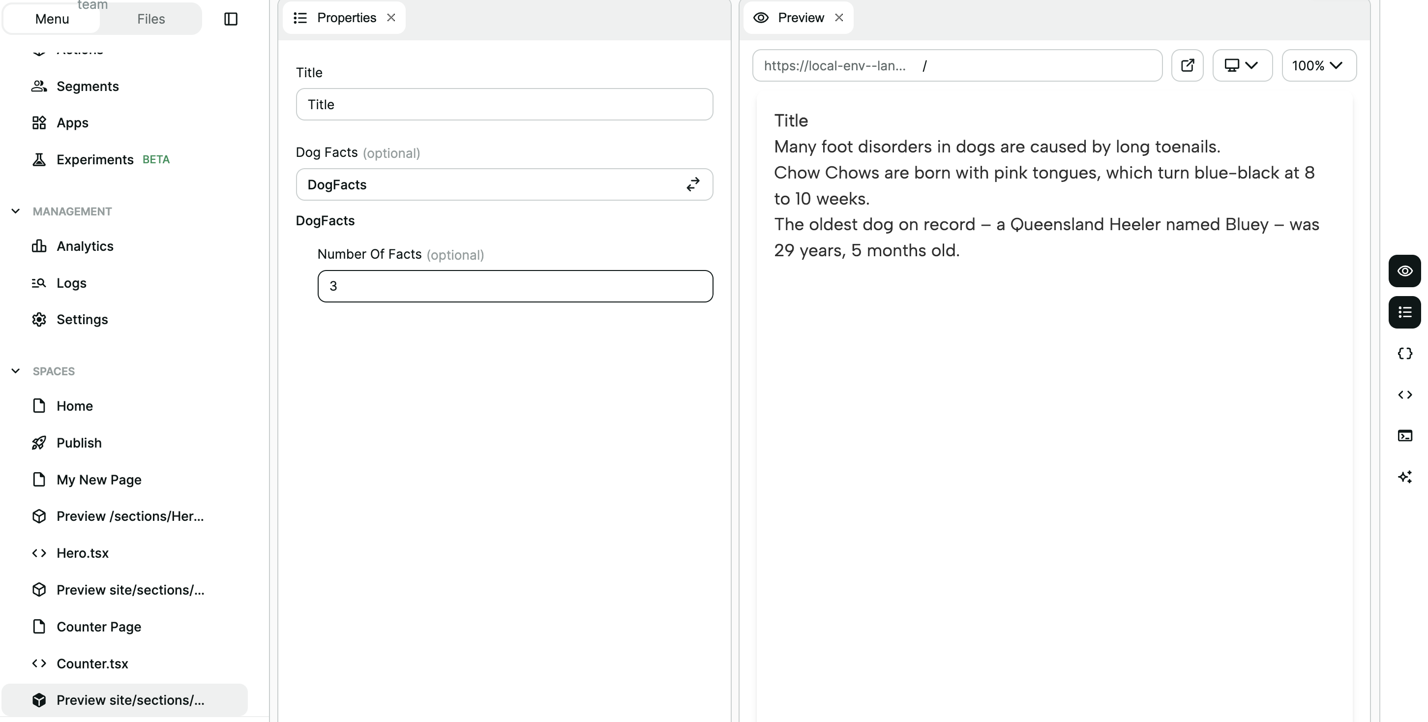 DogFacts section in the Admin