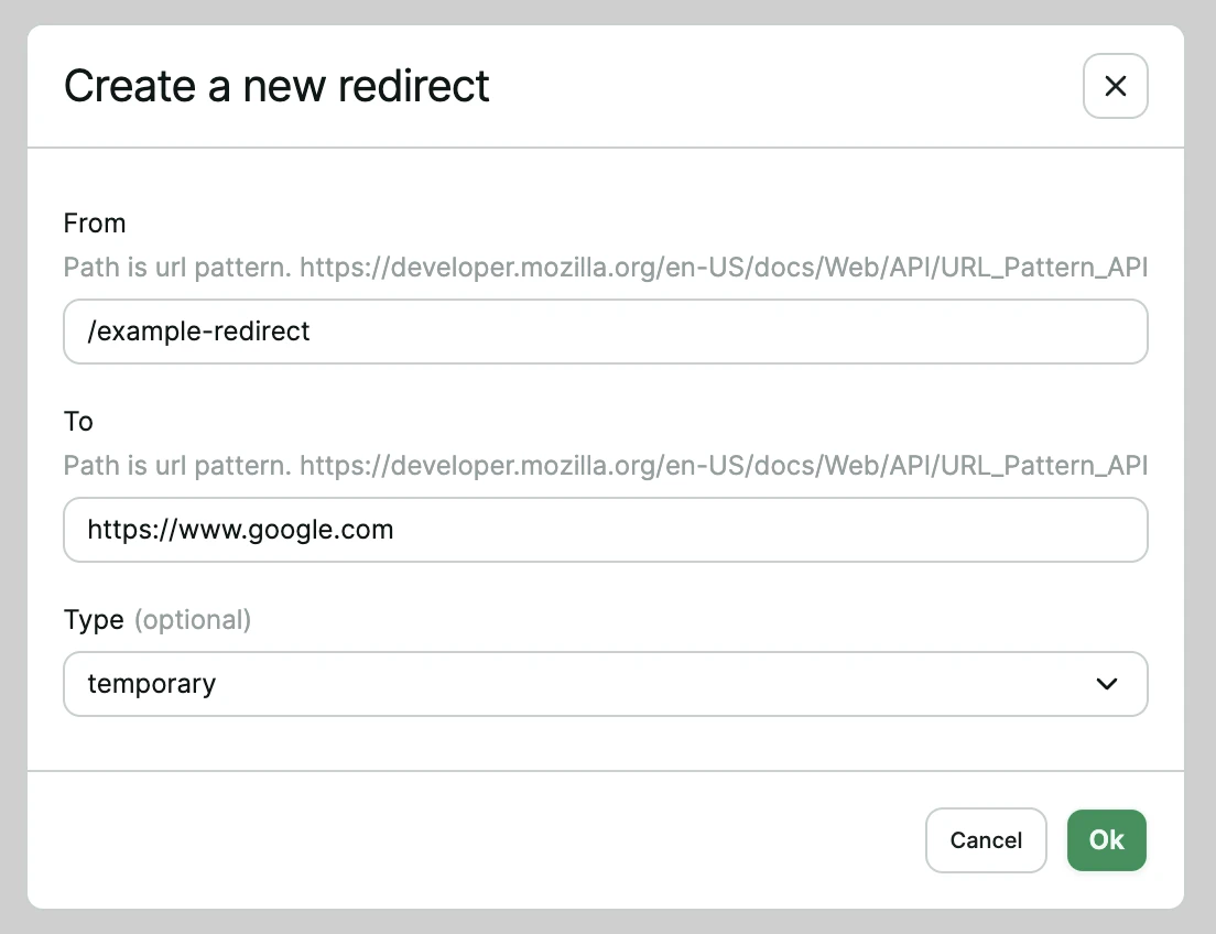 Add redirect form
