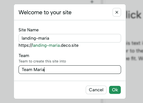 Choosing a name and a team that you'll create
