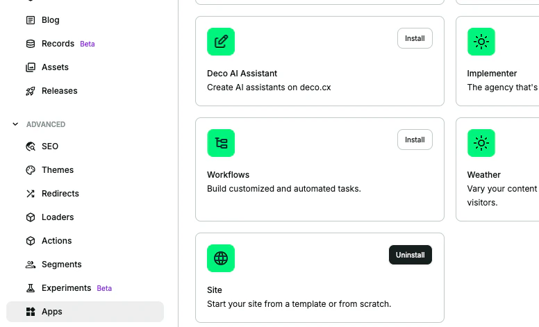 Selecting the site app