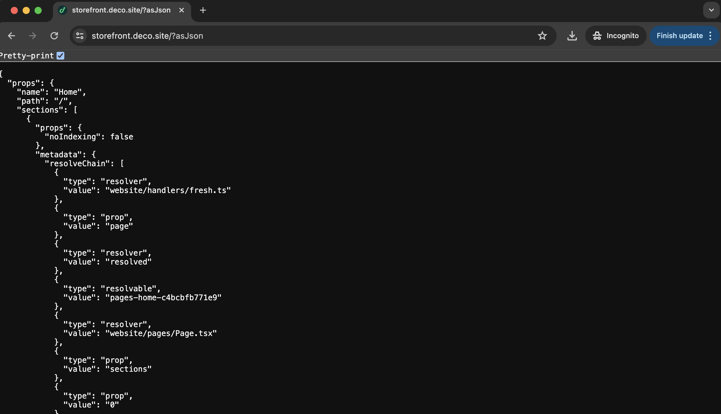 JSON response on request with ?asJson query