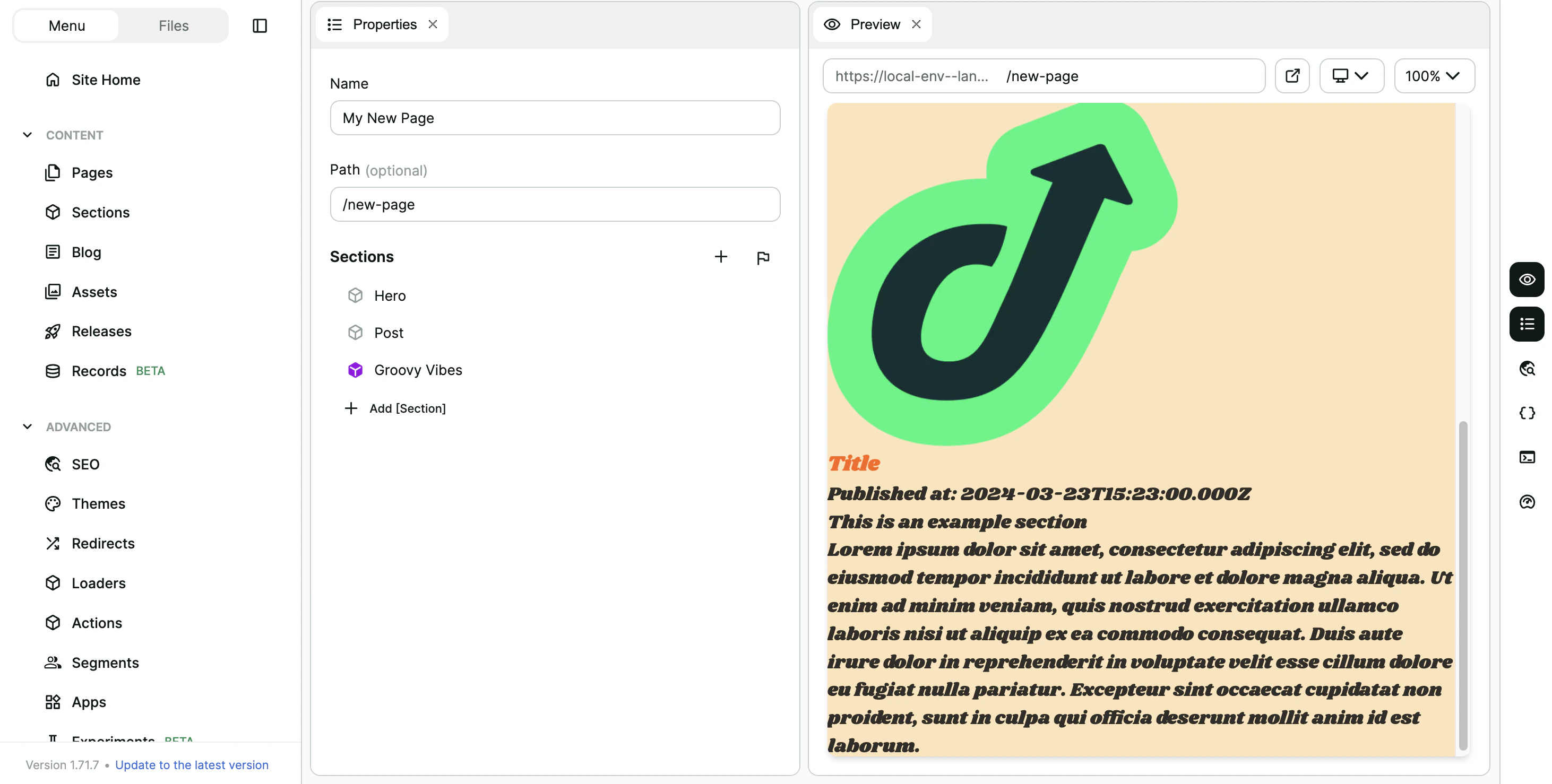 Section with site theme