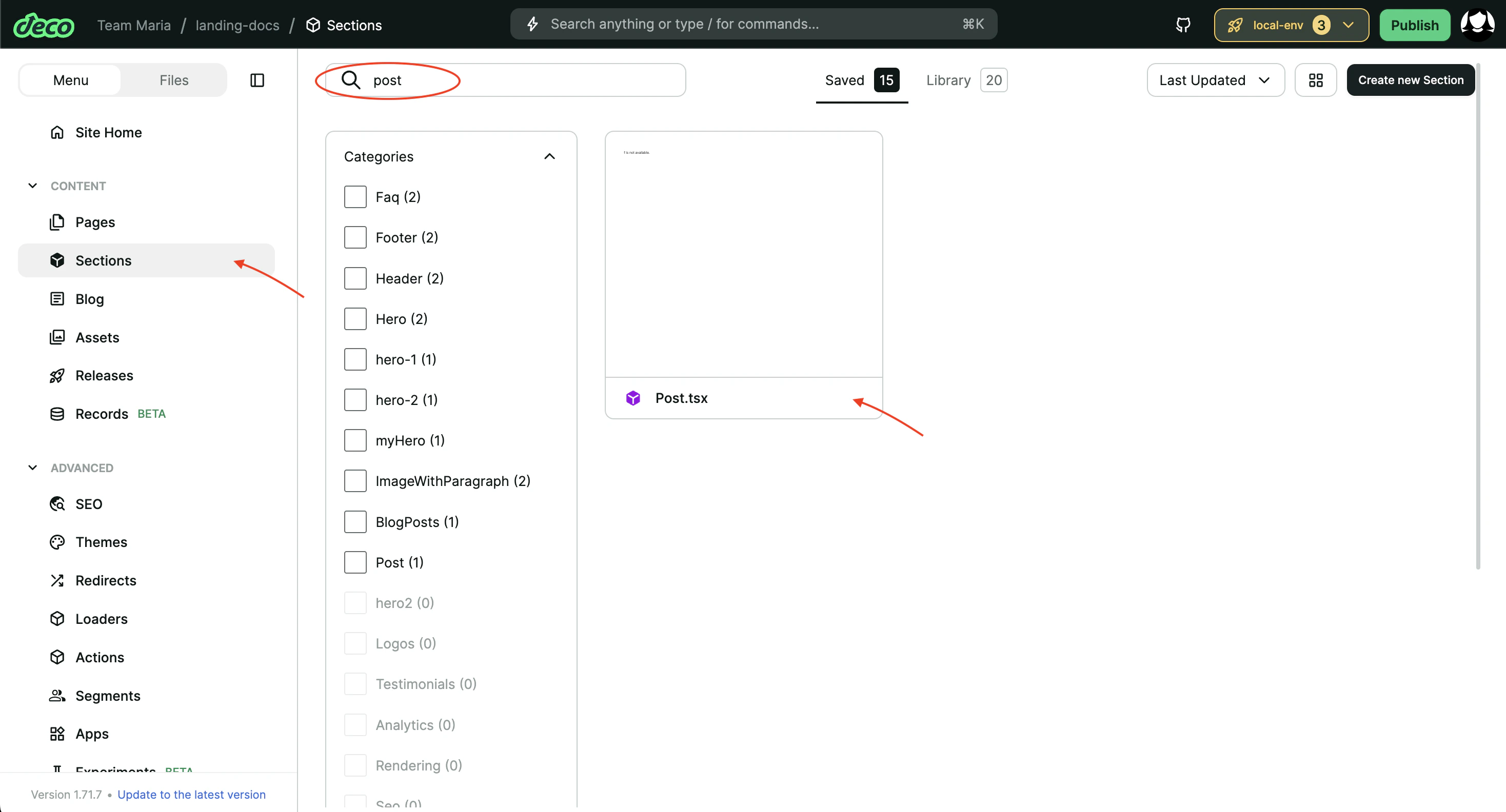 New section in the section library