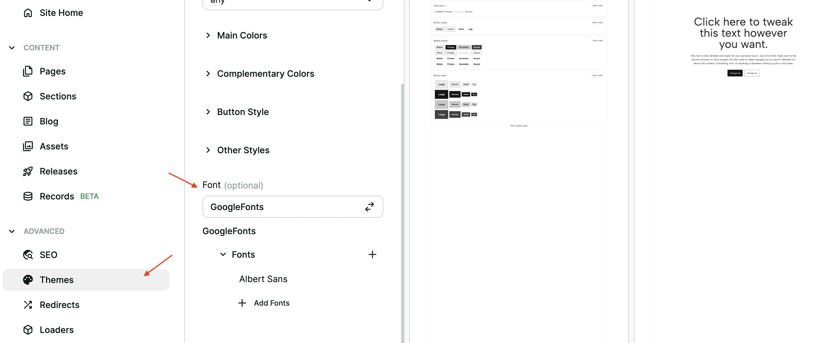 Theme configuration with fonts
