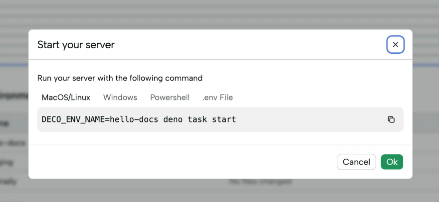 Start server command