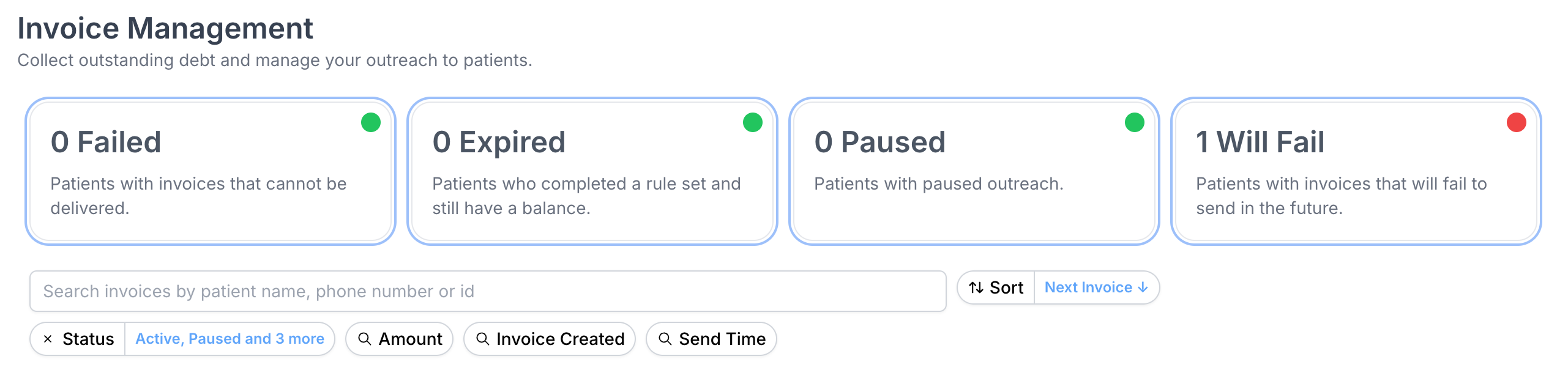 Invoice search bar interface
