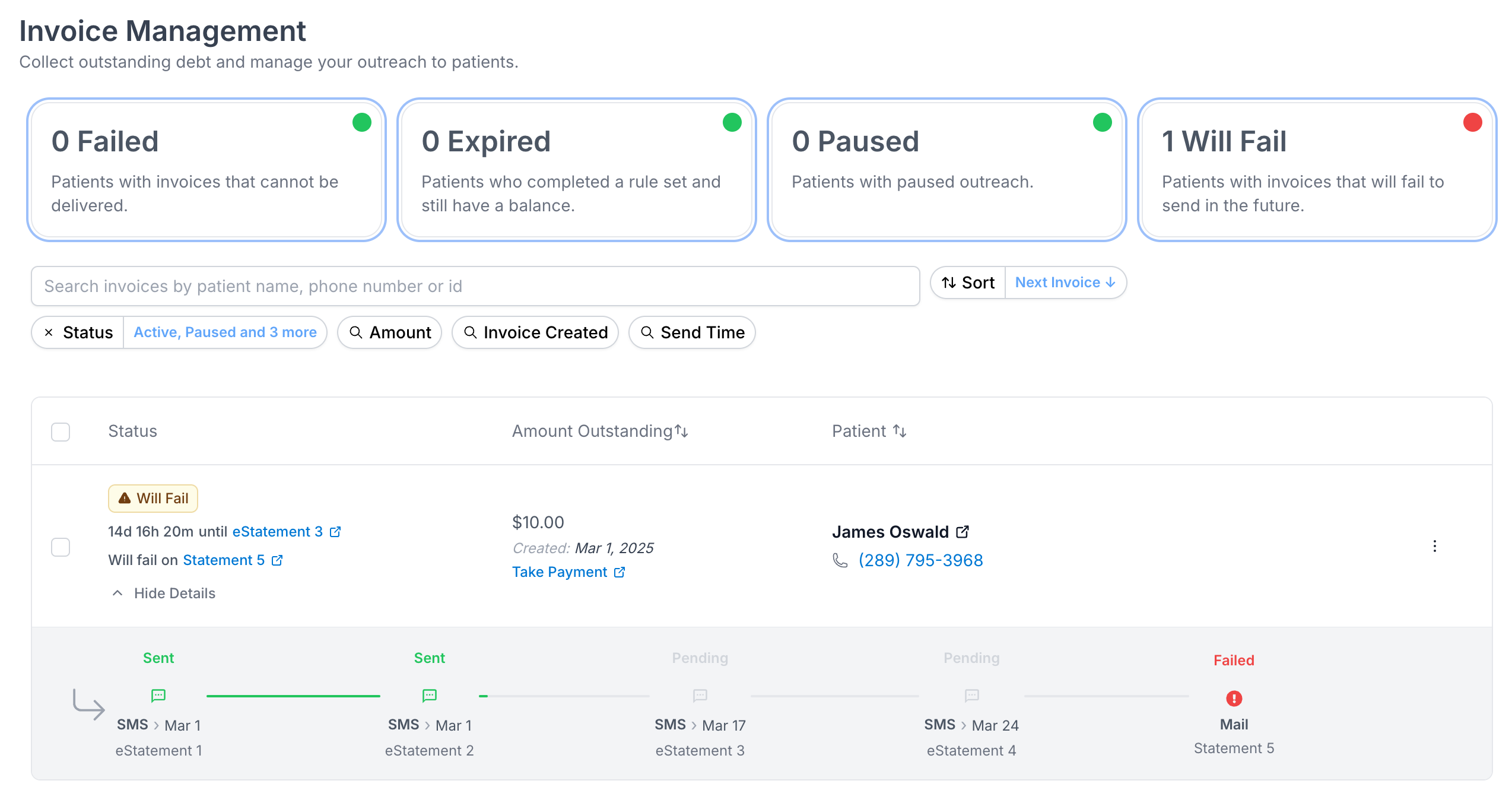 Invoice workflow showing automatic fallback between different delivery methods