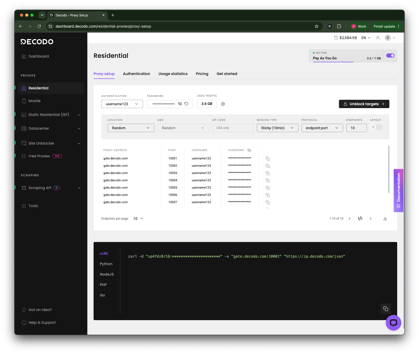 Decodo Dashboard Proxy Setup 1