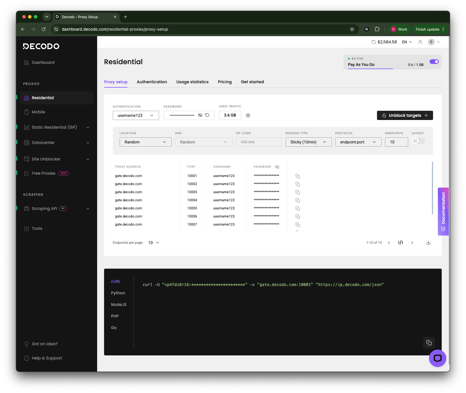 Decodo Dashboard Proxy Setup 1