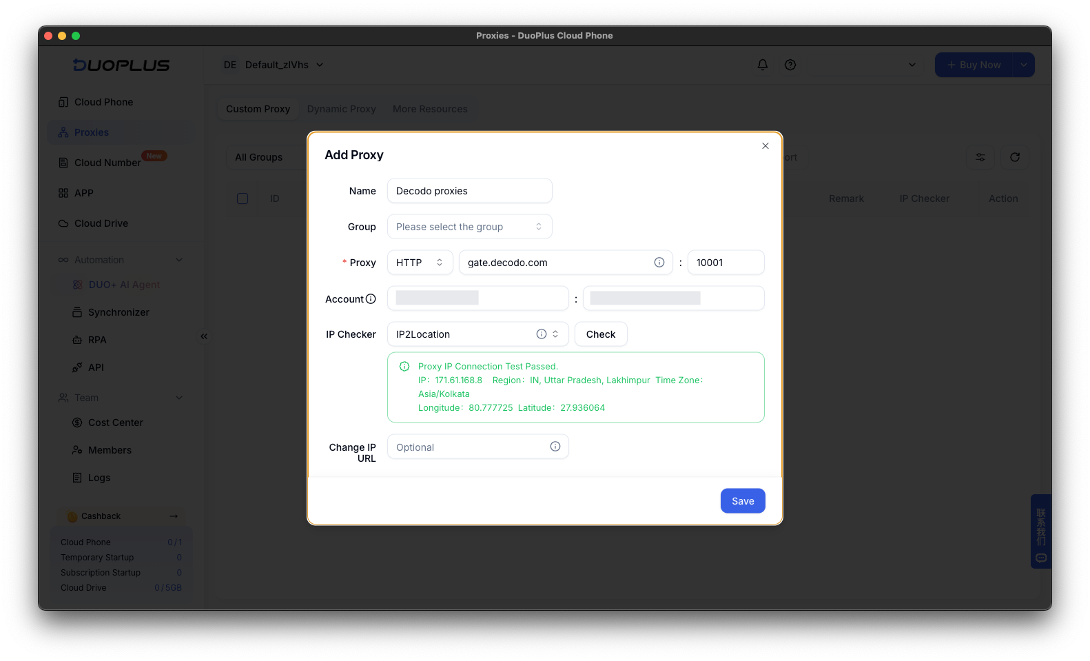 DuoPlus Decodo proxy details
