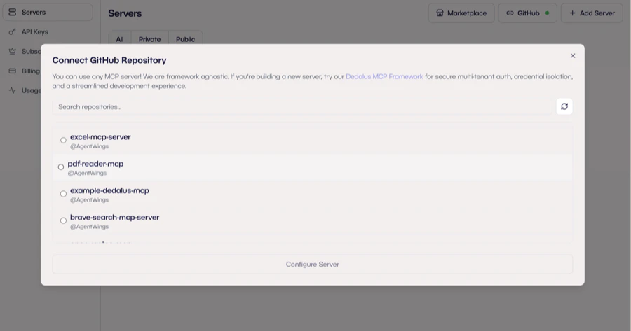 Connect GitHub repository modal