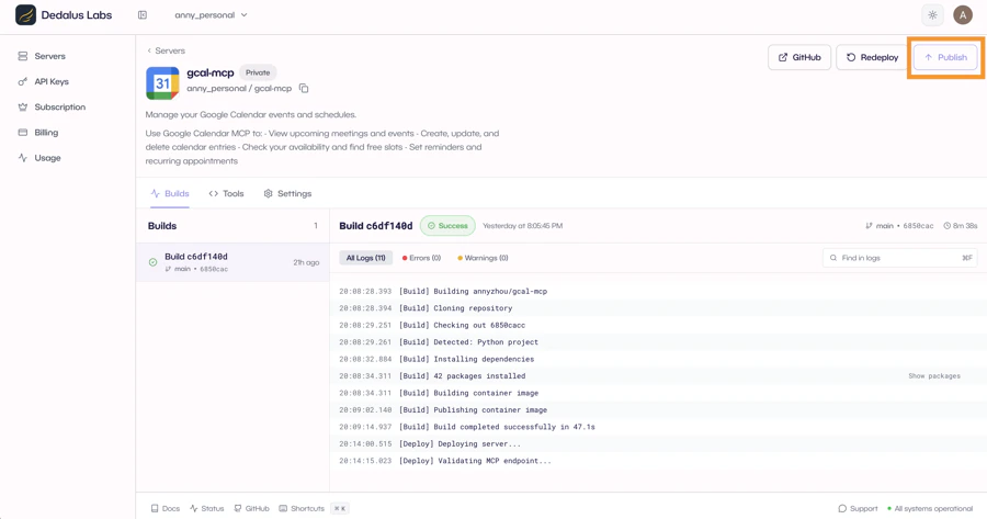 Publish server to marketplace