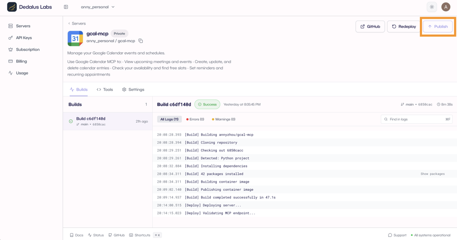 Publish server to marketplace