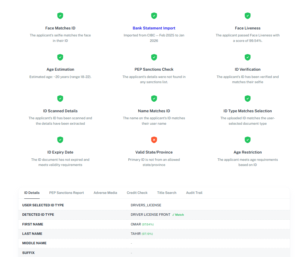 deepidv verification badges showing check results