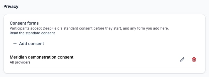 Privacy gives access to the standard consent and the study’s additional forms.