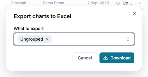 Excel export dialog with chart-folder selections