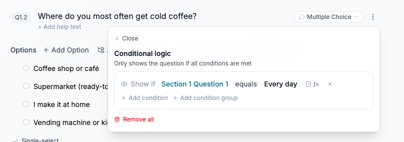 Completed condition: the earlier cold-coffee frequency equals Every day