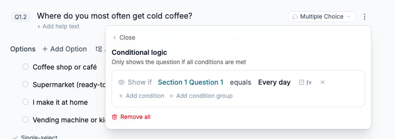 Completed condition: the earlier cold-coffee frequency equals Every day