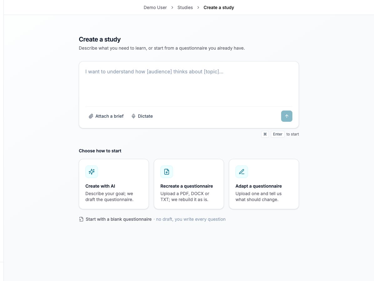 Start with an AI brief, an existing questionnaire, or a blank questionnaire.