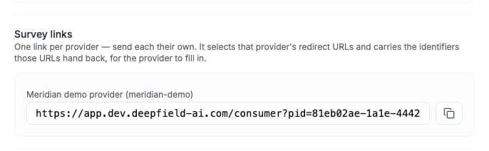 Survey links identifies which invitation link belongs to each provider.