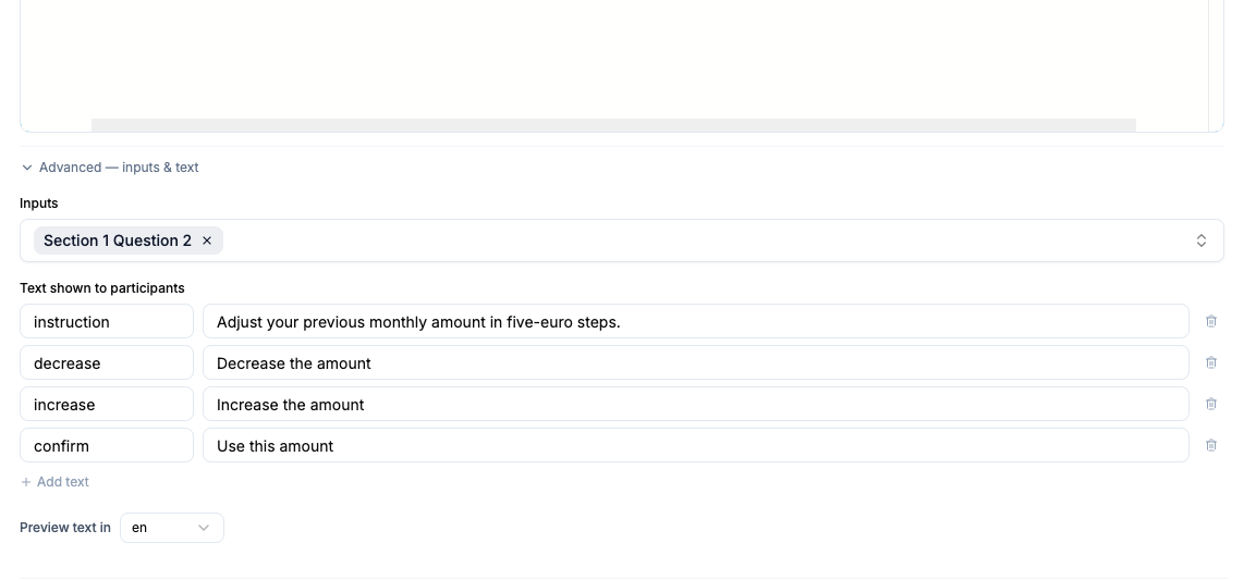 Custom renderer with one earlier question selected and four translatable text entries