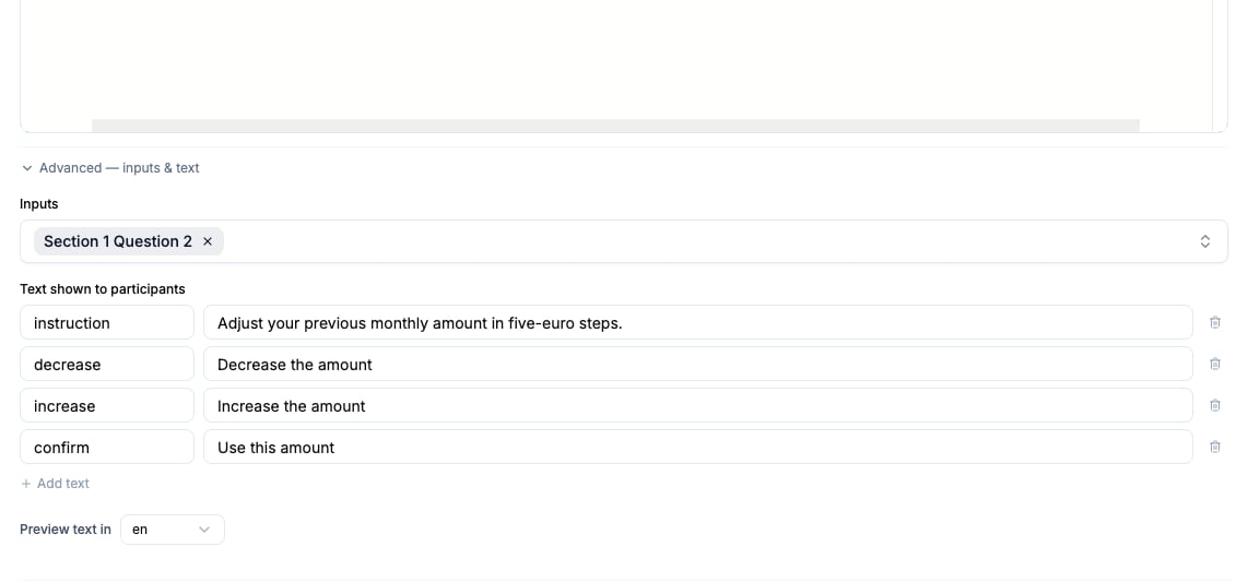 Custom renderer with one earlier question selected and four translatable text entries