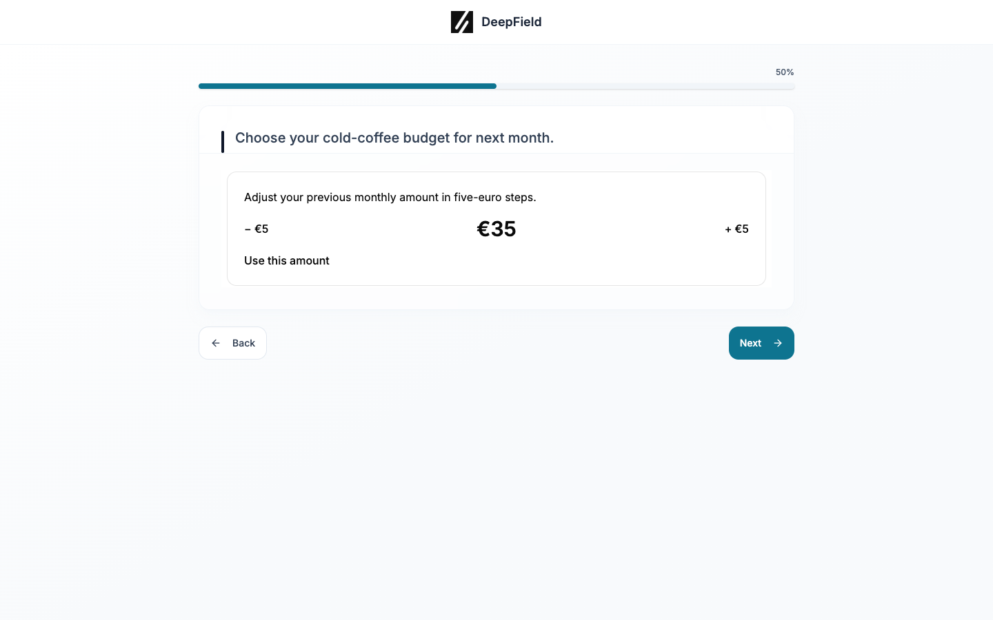 Participant budget control at 35 euros with Next enabled