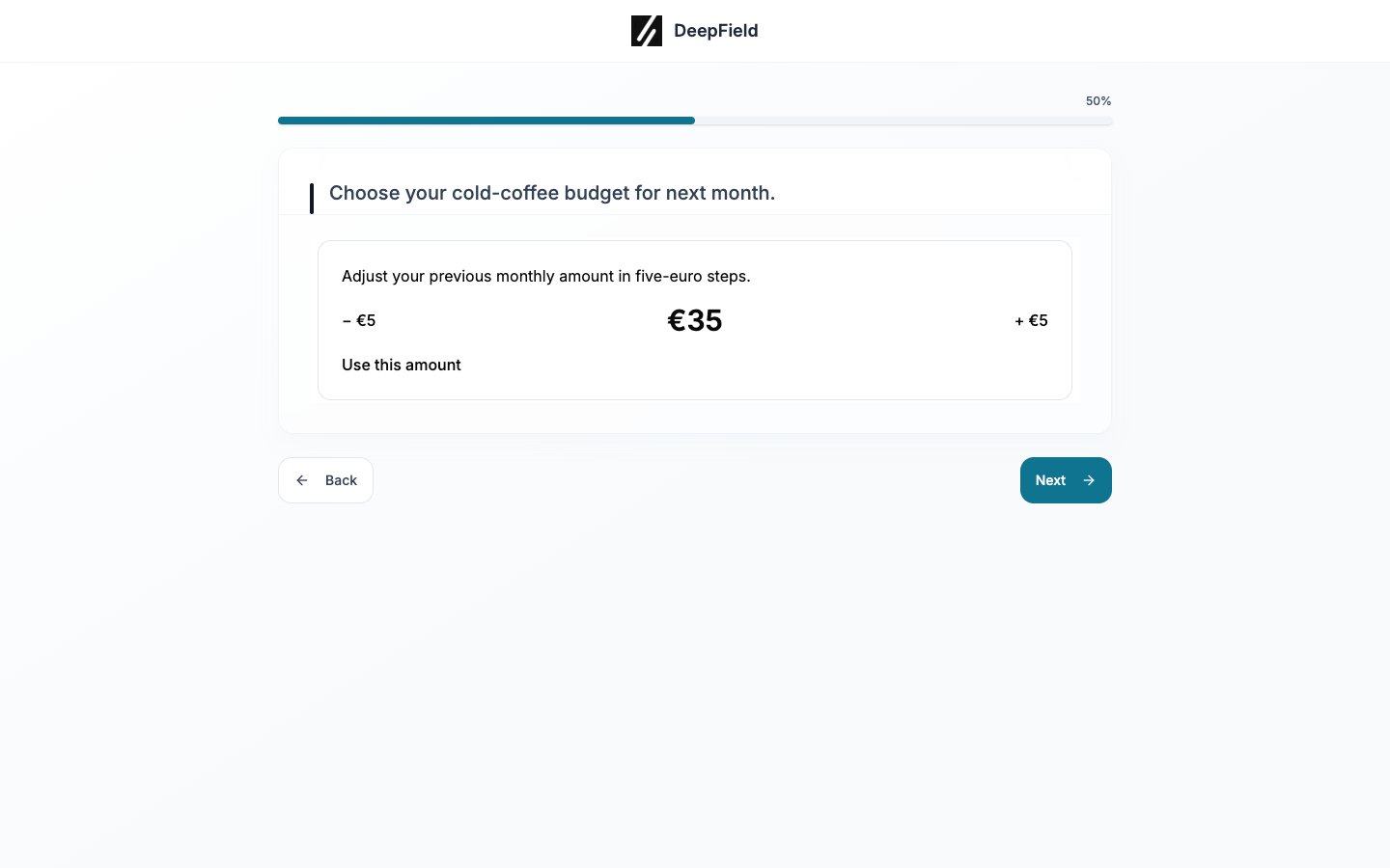 Participant budget control at 35 euros with Next enabled