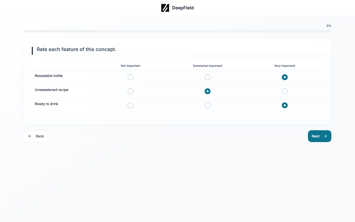 Completed three-row matrix with Next enabled