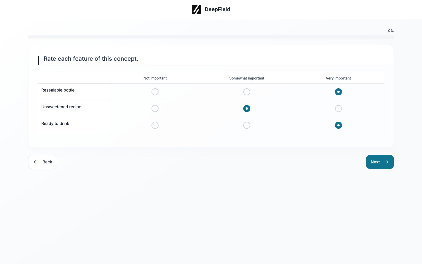 Completed three-row matrix with Next enabled