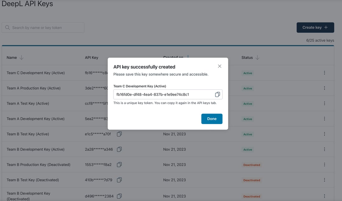 Managing DeepL API keys - DeepL Documentation