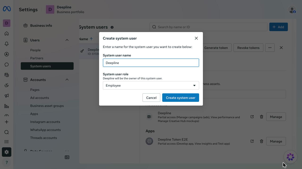Create system user dialog with the Employee role