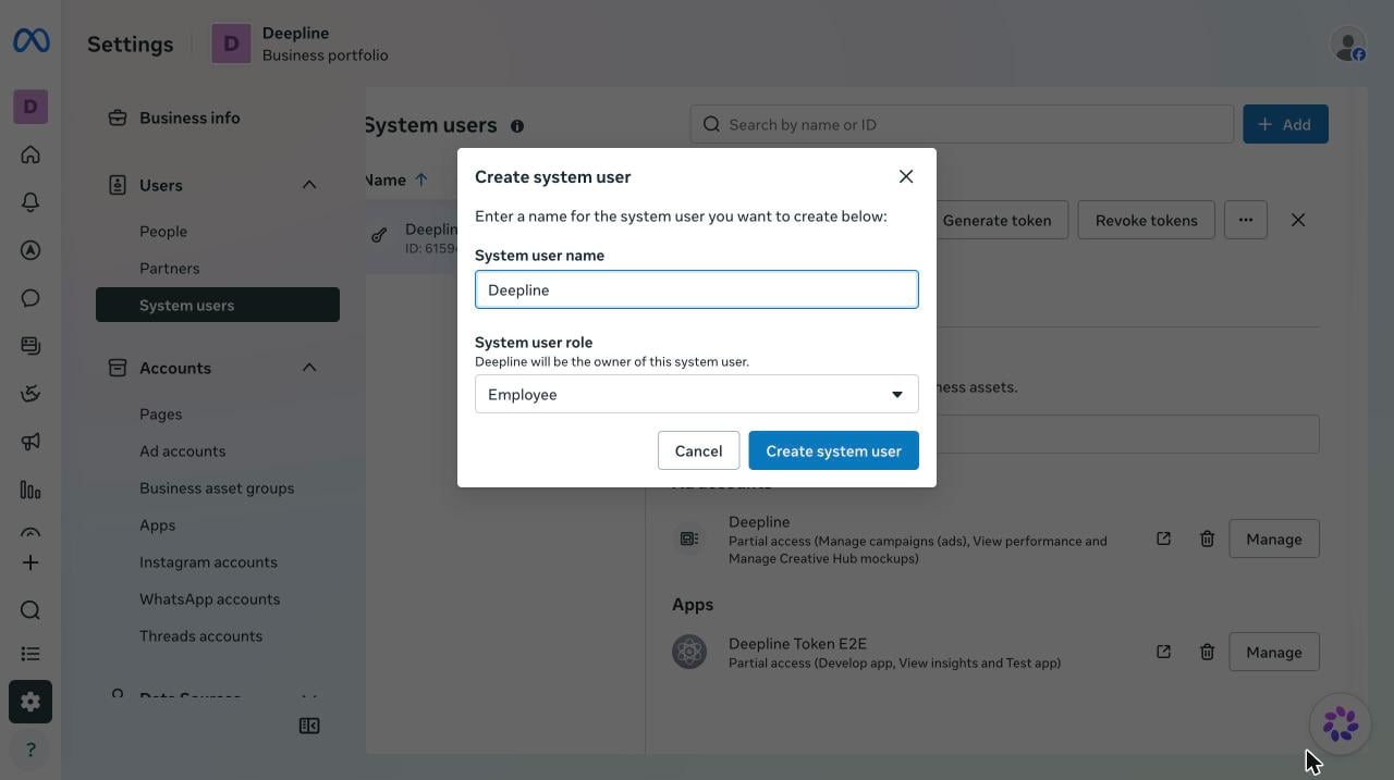 Create system user dialog with the Employee role