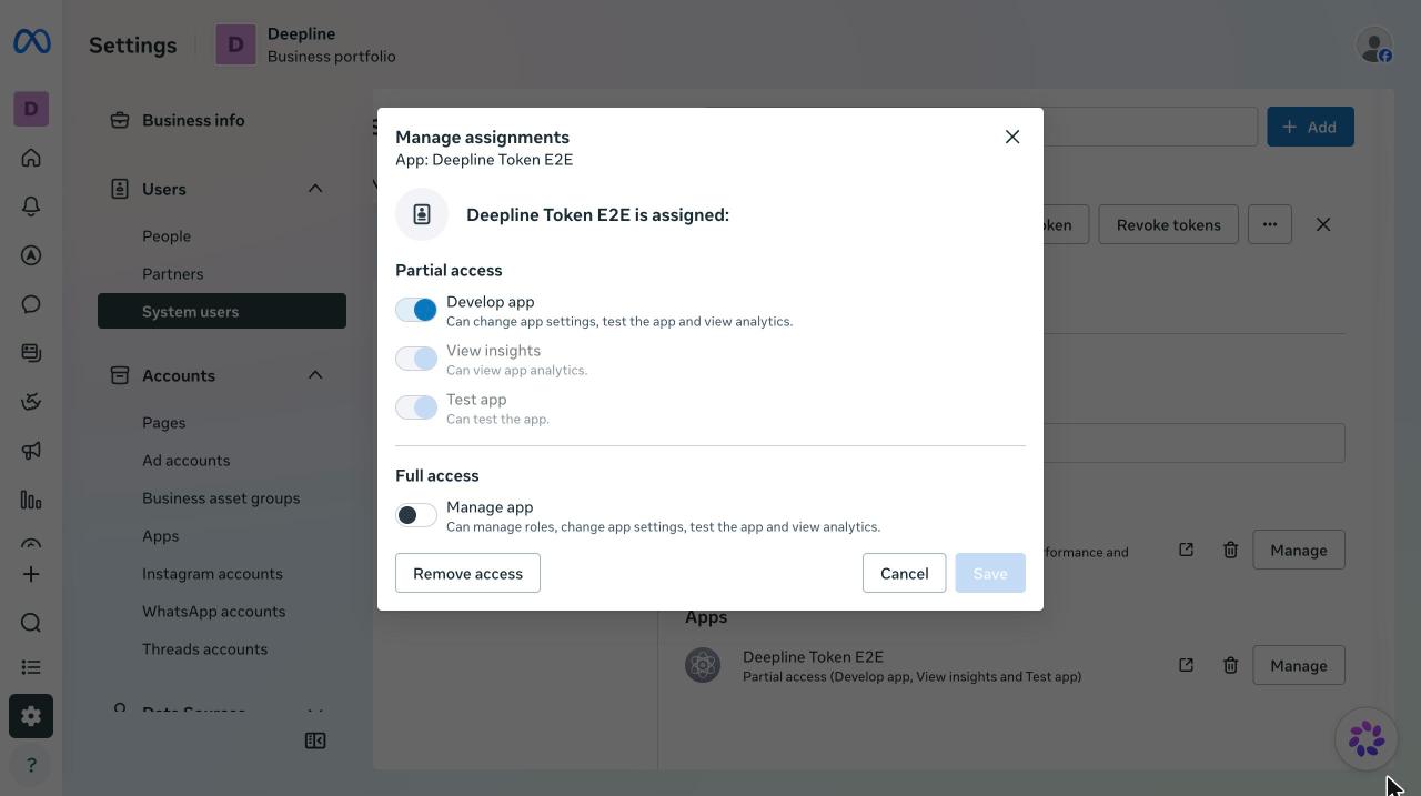 App permissions with Develop app turned on