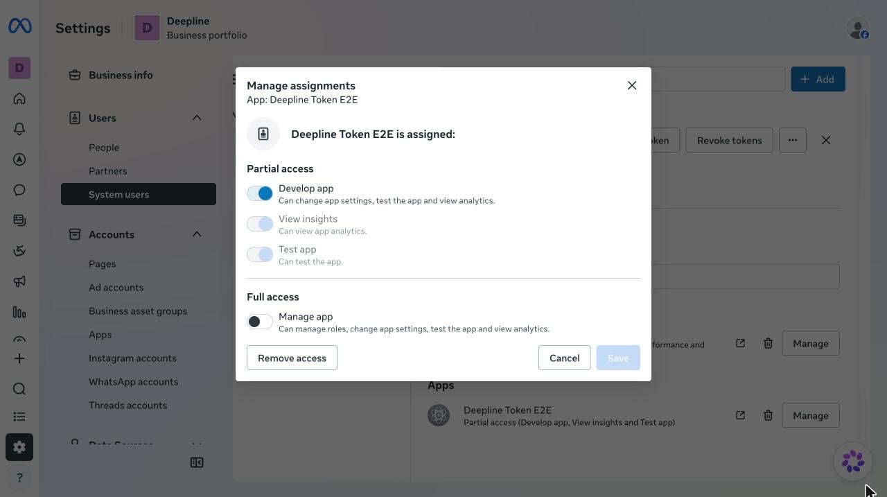 App permissions with Develop app turned on