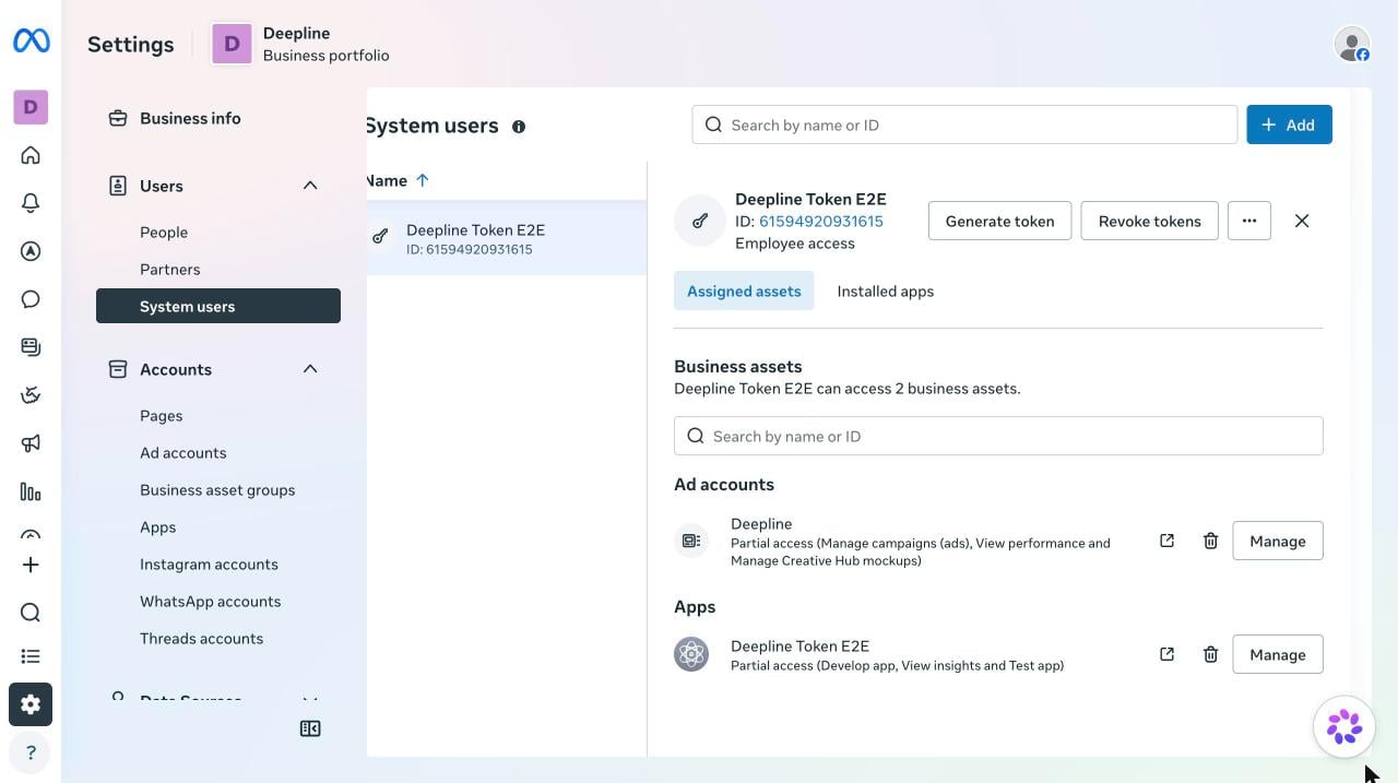System user with the ad account and app assigned