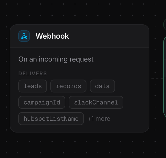 Webhook node in the Deepline Plays UI