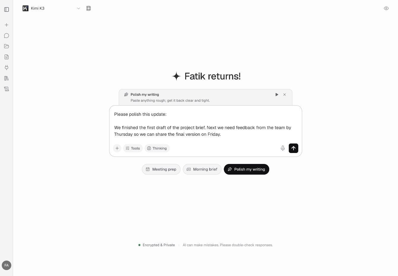 Aktiver Skill zur Textüberarbeitung über einer Beispielanfrage.