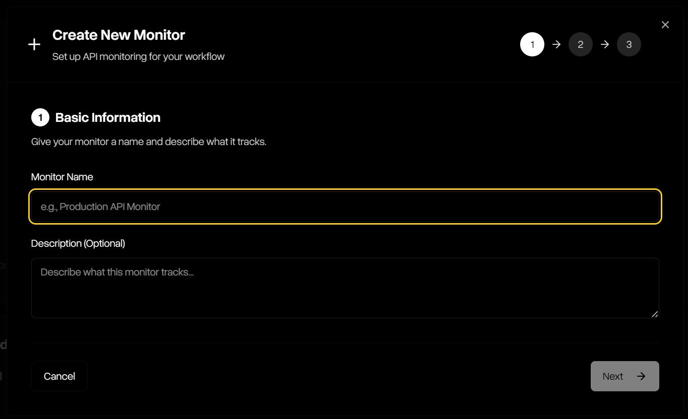 Monitor creation step 1 basic information