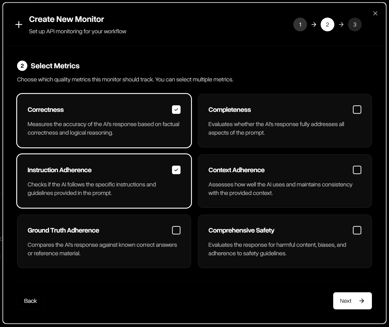 Monitor creation step 2 select metrics