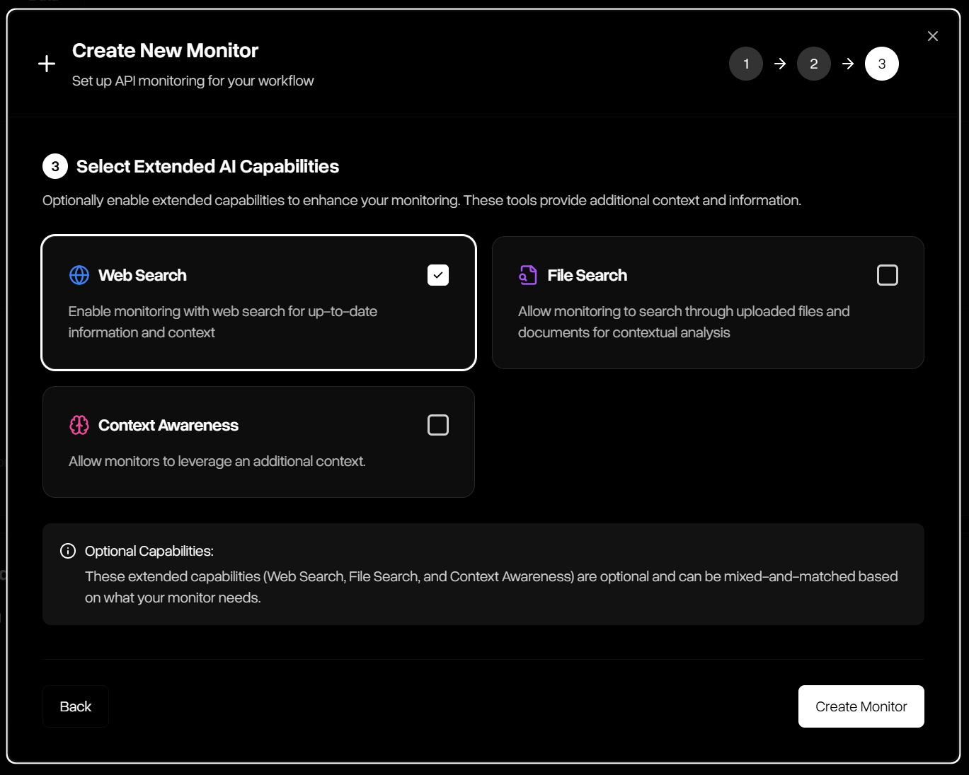 Monitor creation step 3 select metrics