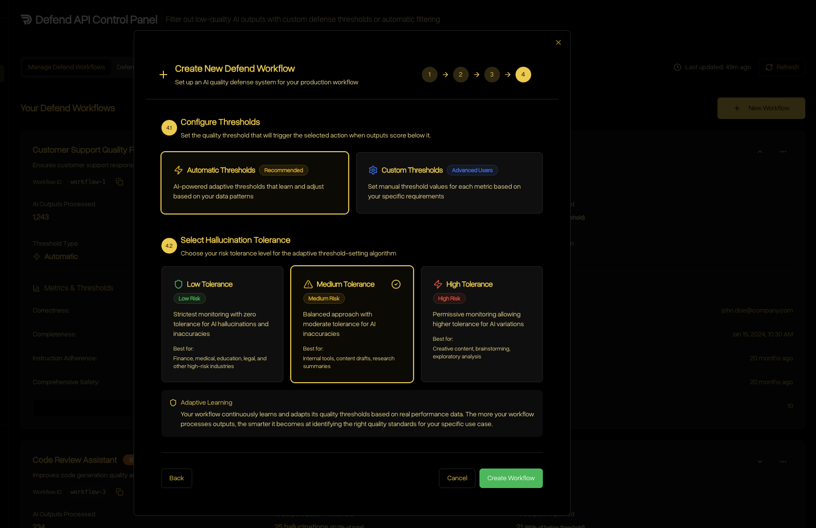 Defend workflow creation step 5 configure thresholds