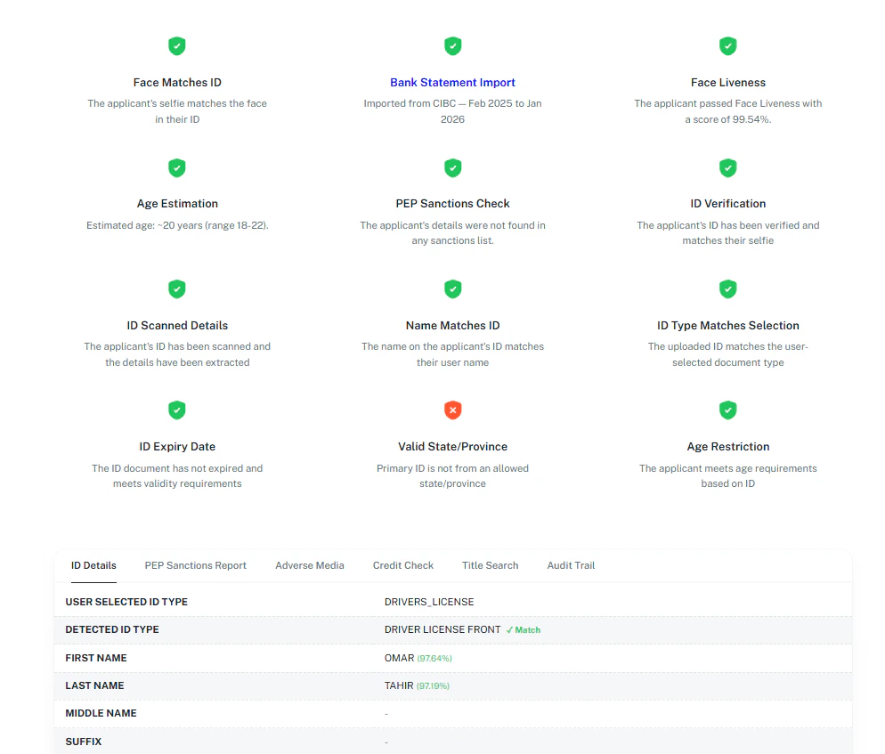 deepidv verification badges showing check results