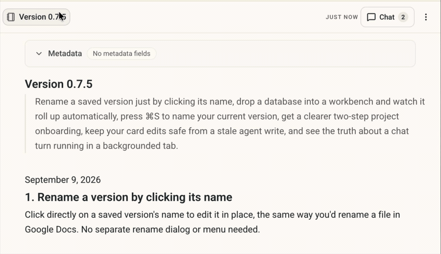 Renaming a saved version by clicking its name