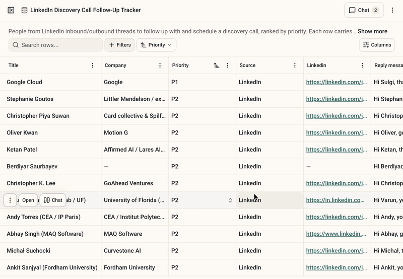Pinning a column so it stays anchored while scrolling a database table