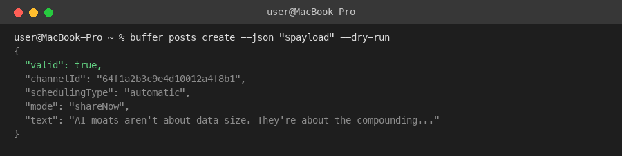 Dry-running the Buffer post payload before publishing