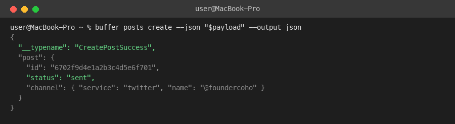 Buffer CLI publishing the approved draft to X