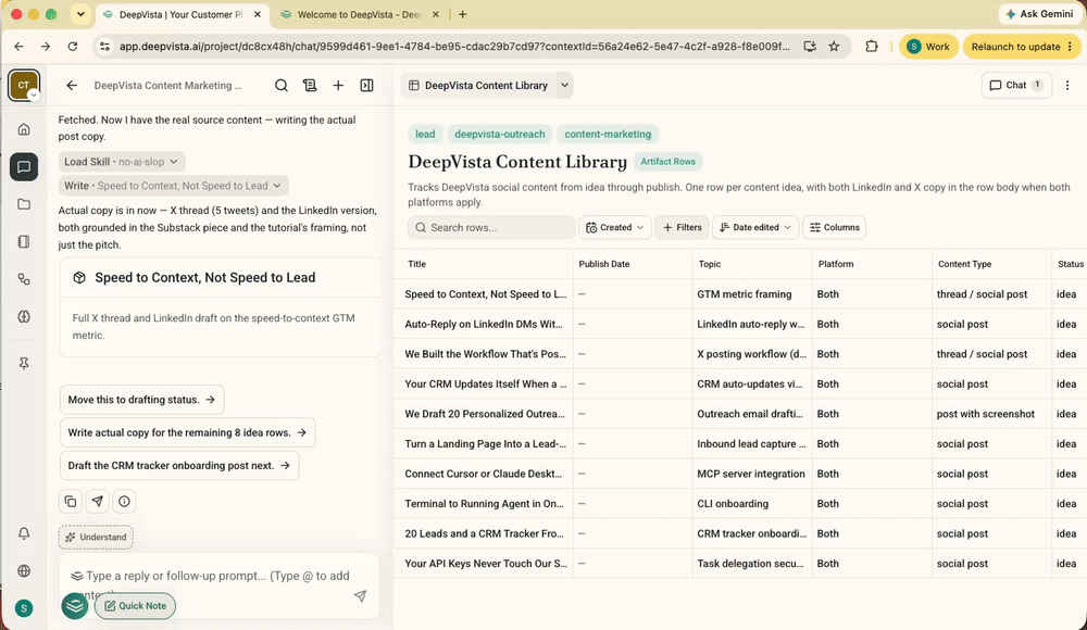 DeepVista generates a post from your source content