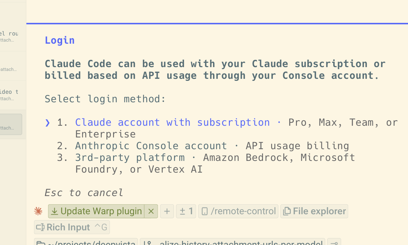 Terminal prompt to select a Claude login method