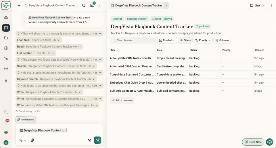 Filtering and sorting a tracker with a plain-English prompt